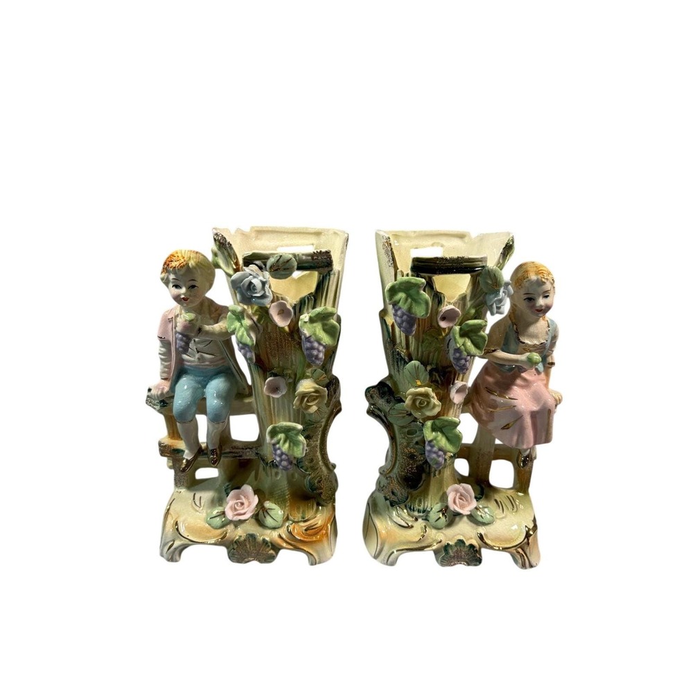 Vintage Sutton's Creation Japan Capodimonte Style Figural 8"‎ Vases - Pair